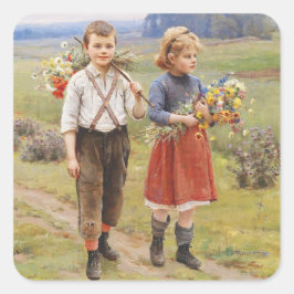 Cesar Pattein, 1895 Kinder, die Zuhause zurückkomm Quadratischer Aufkleber