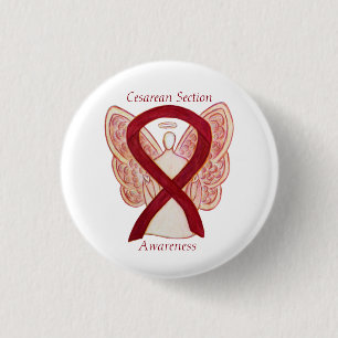 Cesareer Section Awareness Angel Ribbon Art Button