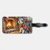 Cesky Terrier Kamin mit Weihnachtslichtern Gepäckanhänger (Rückseite horizontal)