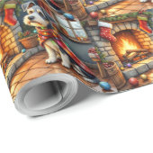 Cesky Terrier Kamin mit Weihnachtslichtern Geschenkpapier (Rolleneckpunkt)