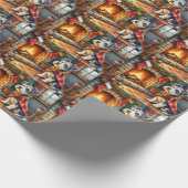 Cesky Terrier Kamin mit Weihnachtslichtern Geschenkpapier (Ecke)