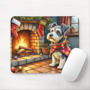 Cesky Terrier Kamin mit Weihnachtslichtern Mousepad