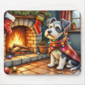 Cesky Terrier Kamin mit Weihnachtslichtern Mousepad (Vorne)