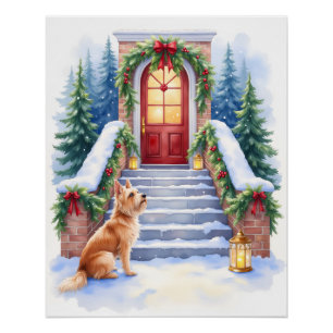 Cesky Terrier Schneetreppe Weihnachtskunst Poster