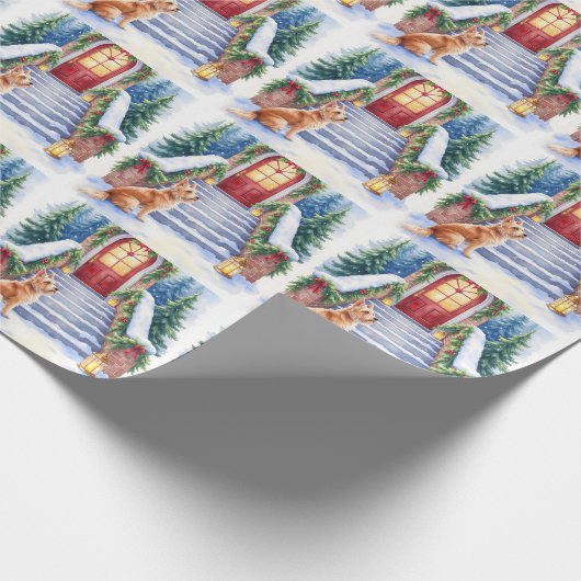 Cesky Terrier Snowy Staircase Christmas Art Geschenkpapier (Ecke)