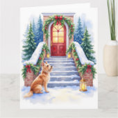 Cesky Terrier Snowy Staircase Christmas Art Karte (Vorderseite)