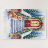 Cesky Terrier Snowy Staircase Christmas Art Puzzle (Horizontal)