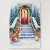 Cesky Terrier Snowy Staircase Christmas Art Puzzle (Vertikal)