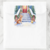 Cesky Terrier Snowy Staircase Christmas Art Quadratischer Aufkleber (Tasche)