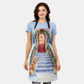 Cesky Terrier Snowy Staircase Christmas Art Schürze (Getragen)