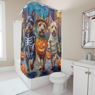 Cesky Terrier Süßigkeitenbetteln Halloween-Kostüm Duschvorhang