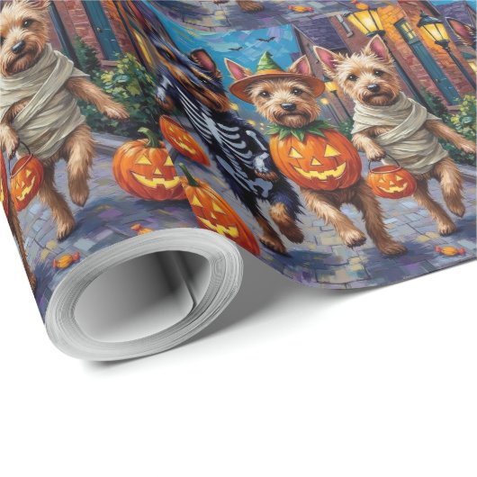 Cesky Terrier Trick-oder-Treating Halloween-Kostüm Geschenkpapier (Rolleneckpunkt)