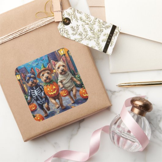 Cesky Terrier Trick-oder-Treating Halloween-Kostüm Quadratischer Aufkleber (Schenken)