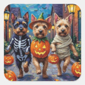 Cesky Terrier Trick-oder-Treating Halloween-Kostüm Quadratischer Aufkleber (Vorderseite)