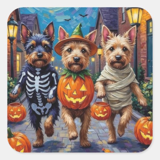 Cesky Terrier Trick-oder-Treating Halloween-Kostüm Quadratischer Aufkleber (Vorderseite)