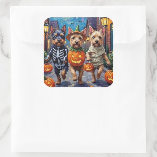 Cesky Terrier Trick-oder-Treating Halloween-Kostüm Quadratischer Aufkleber (Tasche)