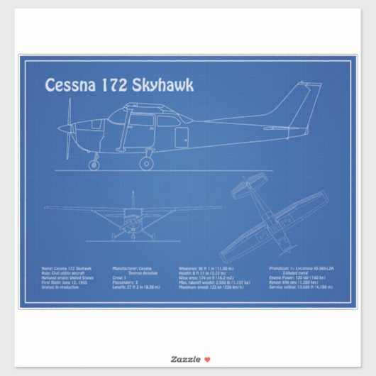 Cessna 172 Skyhawk - Flugzeugkonzepte AD Aufkleber (Blatt)