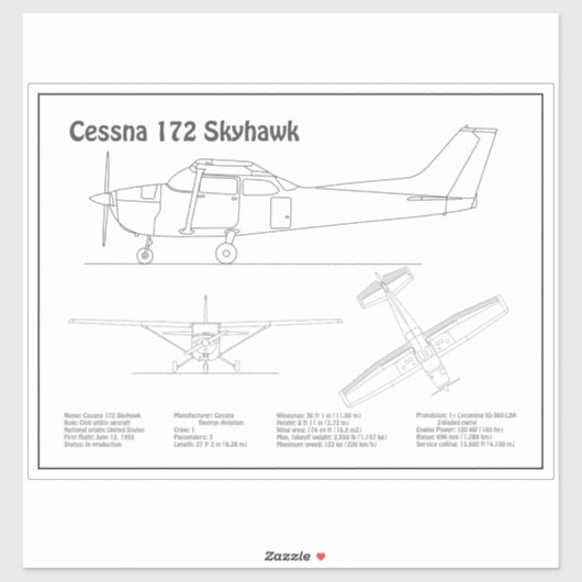 Cessna 172 Skyhawk - Flugzeugkonzepte BD Aufkleber (Blatt)