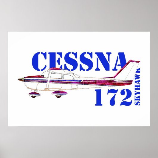 Cessna 172 Skyhawk Illustration Fett Text Design Poster (Vorne)