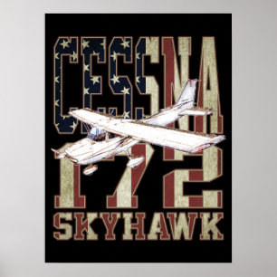 Cessna 172 Skyhawk mit Vintager Flagge der Vereini Poster