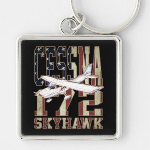 Cessna 172 Skyhawk mit Vintager Flagge der Vereini Schlüsselanhänger