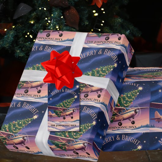 Cessna Airplane carries Christmas Tree Photo Funny Geschenkpapier