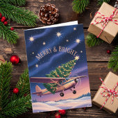 Cessna Airplane carries Christmas Tree Photo Funny Karte