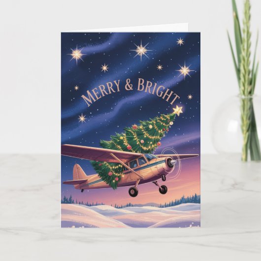 Cessna Airplane carries Christmas Tree Photo Funny Karte (Vorderseite)