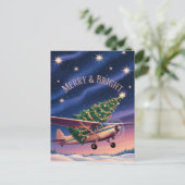 Cessna Airplane carries Christmas Tree Photo Funny Postkarte (Stehend Vorderseite)