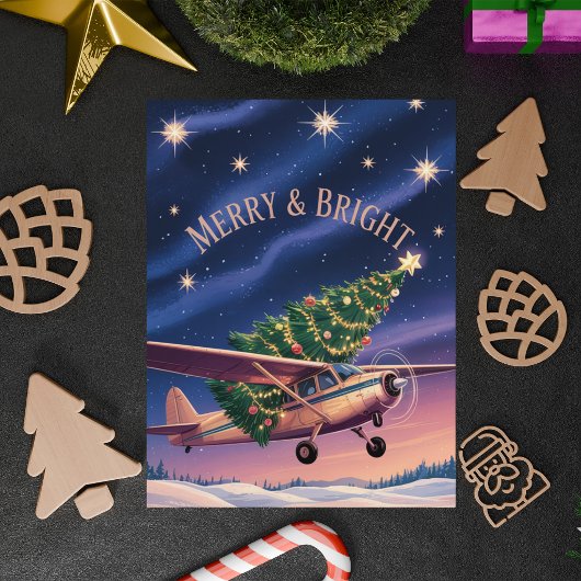 Cessna Airplane carries Christmas Tree Photo Funny Postkarte