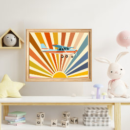 Cessna Airplane Vintage Retro Sunset Colorful Poster