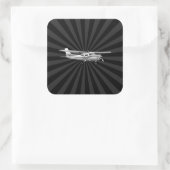 Cessna-Silhouette fliegend Sunburst Dekoration Quadratischer Aufkleber (Tasche)
