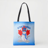 C'EST NOEL Canadian Maple Leaf Snowman Christmas Tasche (Vorderseite)