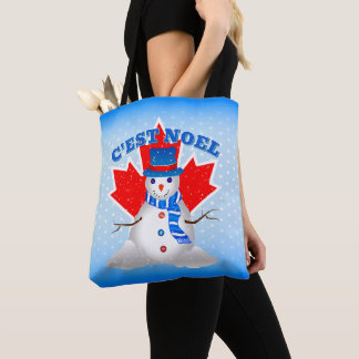 C'EST NOEL Canadian Maple Leaf Snowman Christmas Tasche