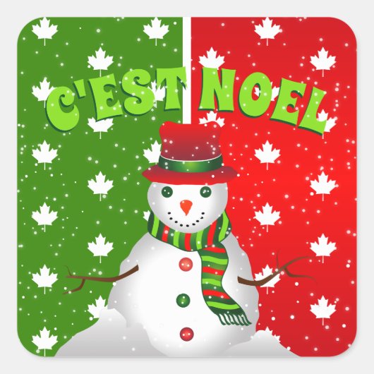C'est Weihnachten Snowman Canadian Maple Leaf Weih Quadratischer Aufkleber (Vorderseite)