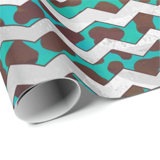 Cevron Dalmatiner Brown und Aquamarin Geschenkpapier (Rolleneckpunkt)