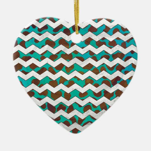 Cevron Dalmatiner Brown und Aquamarin Keramik Ornament (Vorne)