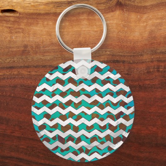 Cevron Dalmatiner Brown und Aquamarin Schlüsselanhänger (Vorderseite)