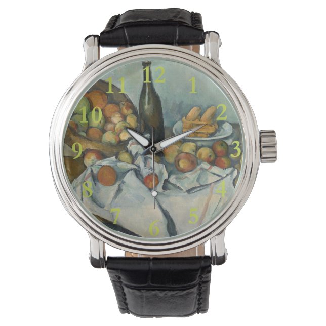 Cezanne Basket Apples Impressionismus Art Armbanduhr (Vorderseite)