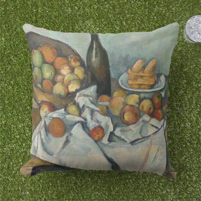 Cezanne Basket Apples Impressionismus Art Kissen (Gras)