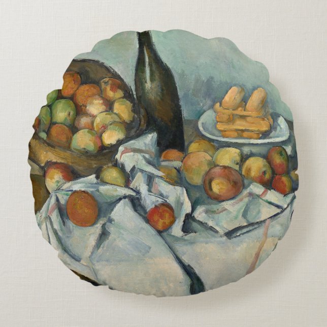 Cezanne Basket Apples Impressionismus Art Rundes Kissen (Vorderseite)