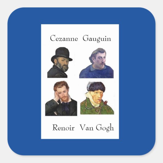 Cezanne, Gauguin, Renoir, Van Gogh Quadratischer Aufkleber (Vorderseite)