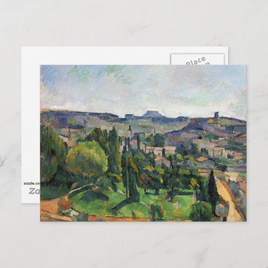 Cezanne - Landschaft mit Straße und Glockenturm Postkarte (Vorne/Hinten)