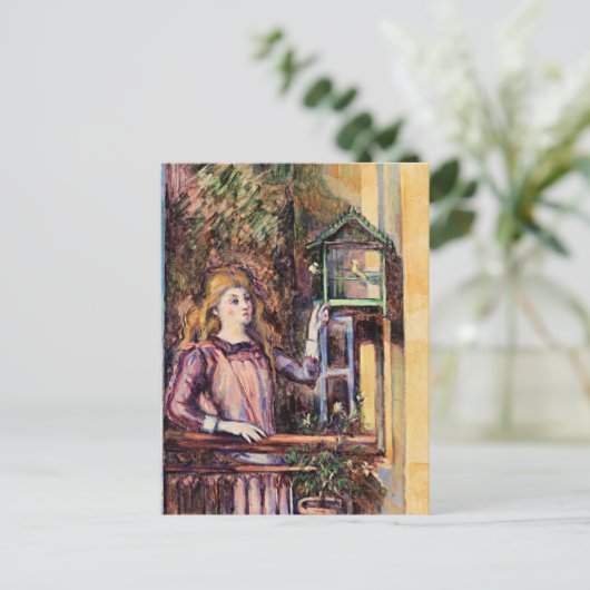Cezanne - Mädchen mit Geburtskäfig Postkarte (Stehend Vorderseite)