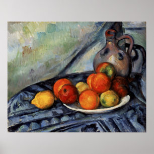Cézanne - Obst und ein Krug auf einem Tisch Poster