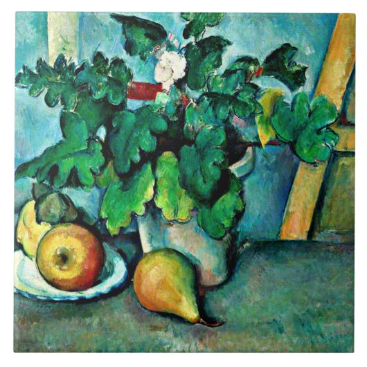 Cezanne - Porree aus Früchten und Früchten, Fliese (Vorderseite)