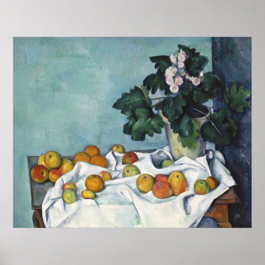 Cezanne Stillleben Äpfel Primeln Kunstprint Poster (Vorne)