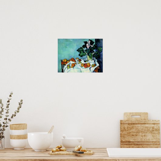 Cezanne - Stillleben mit Äpfeln und Primrosen Poster (Küche)