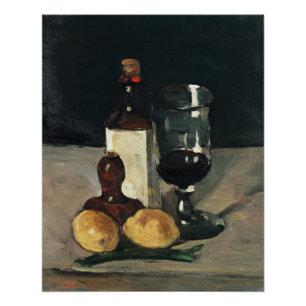 Cezanne - Stillleben mit Flasche, Glas, Zitronen Poster