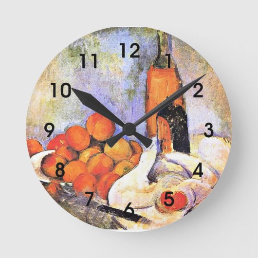 Cezanne - Stillleben mit Flaschen und Äpfeln Runde Wanduhr (Vorderseite)